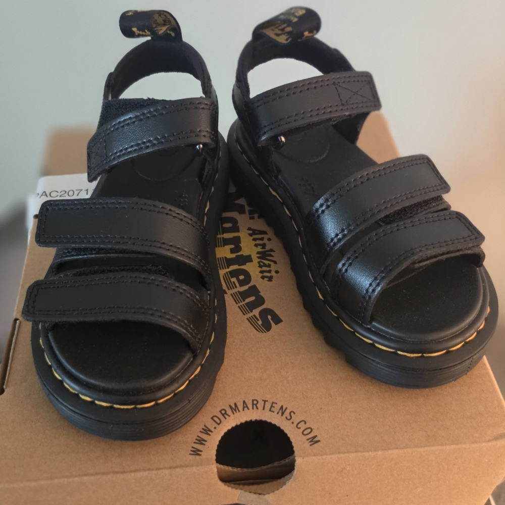 Dr. Martens Kids Black Leather Triple-Strap Sandals